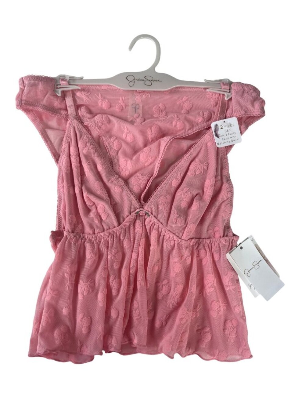 Jessica Simpson Cami Bikini Lingerie 2 Piece Set Ultra Flirty Medium Pink New